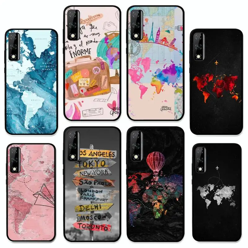 

World Map Travel Phone Case for Huawei Y 6 9 7 5 8s prime 2019 2018 enjoy 7 plus cover