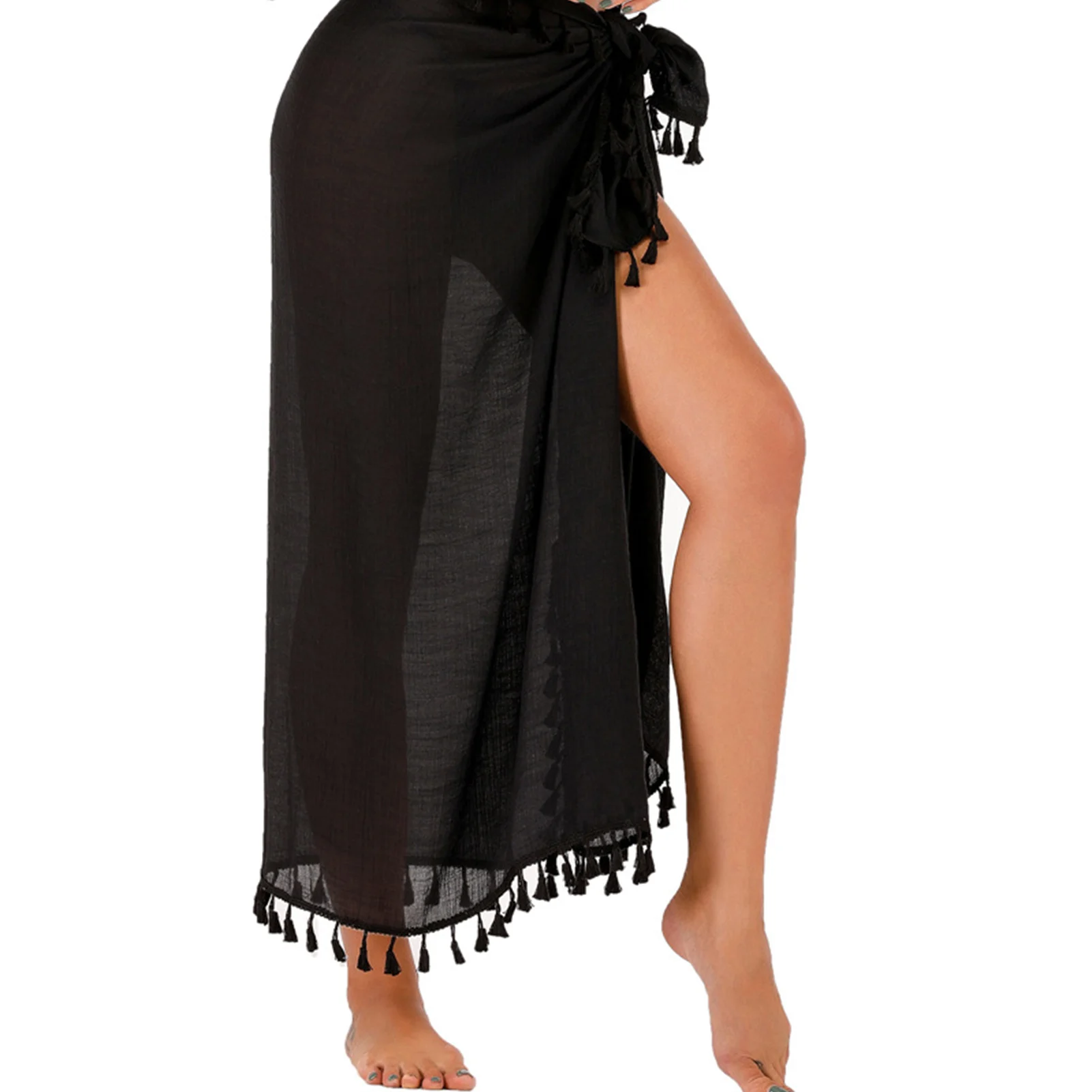 

With Tassels Scarf Cotton Blend Sexy Summer Casual Cover Ups Swimwear Pareo Women Beach Sarong Soft Long Skirt Fashion