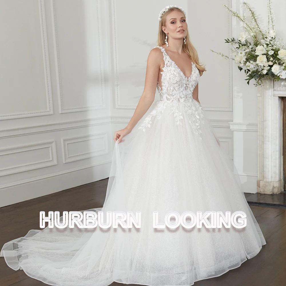 

HERBURN Classic V-Neck Wedding Dress Backless Chapel Train Tank Advanced Flowers Fashion Bridal Customize New Arrival Occasion