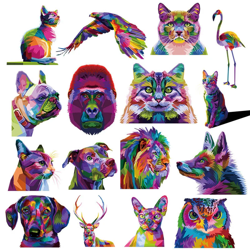 

Colorful Animal Heat Thermal Transfer For Clothing Stickers Wolf Birds Cat Patch Iron-on Transfers For Clothes Washable Applique
