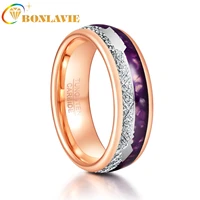 bonlavie 8mm tungsten carbide ring rose gold color inlaid meteorite purple agate men arrow steel ring anelli uomo jewellery