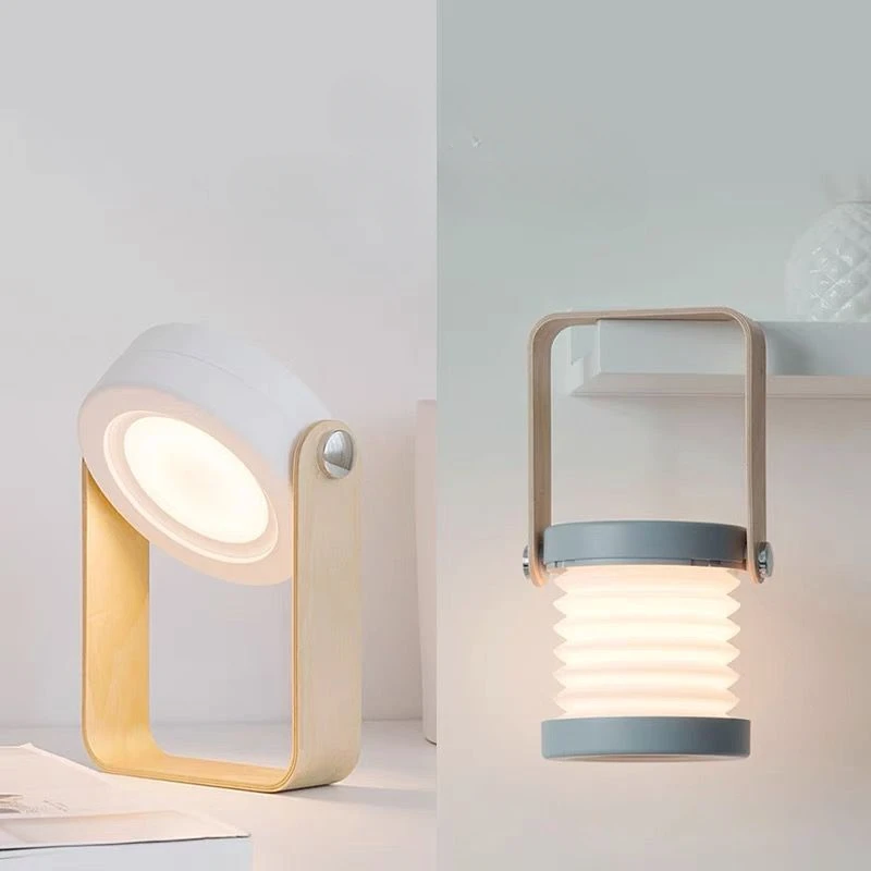 

LED Table Lamp Lantern Creative USB Rechargeable Reading Lamp Wood Handle Foldable Night Lights Bedside Lamp for Bedroom