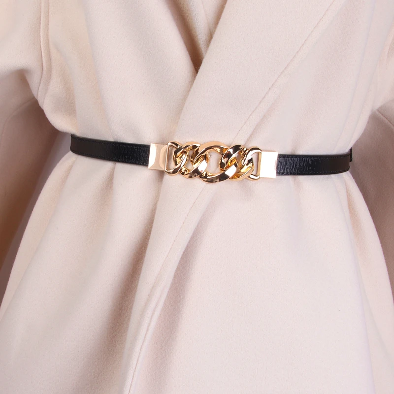 Adjustable PU Leather Ladies Dress Decorative Simple Matching Coat Belts Skinny Thin Women Waist Strap Gold Buckle Female Belt