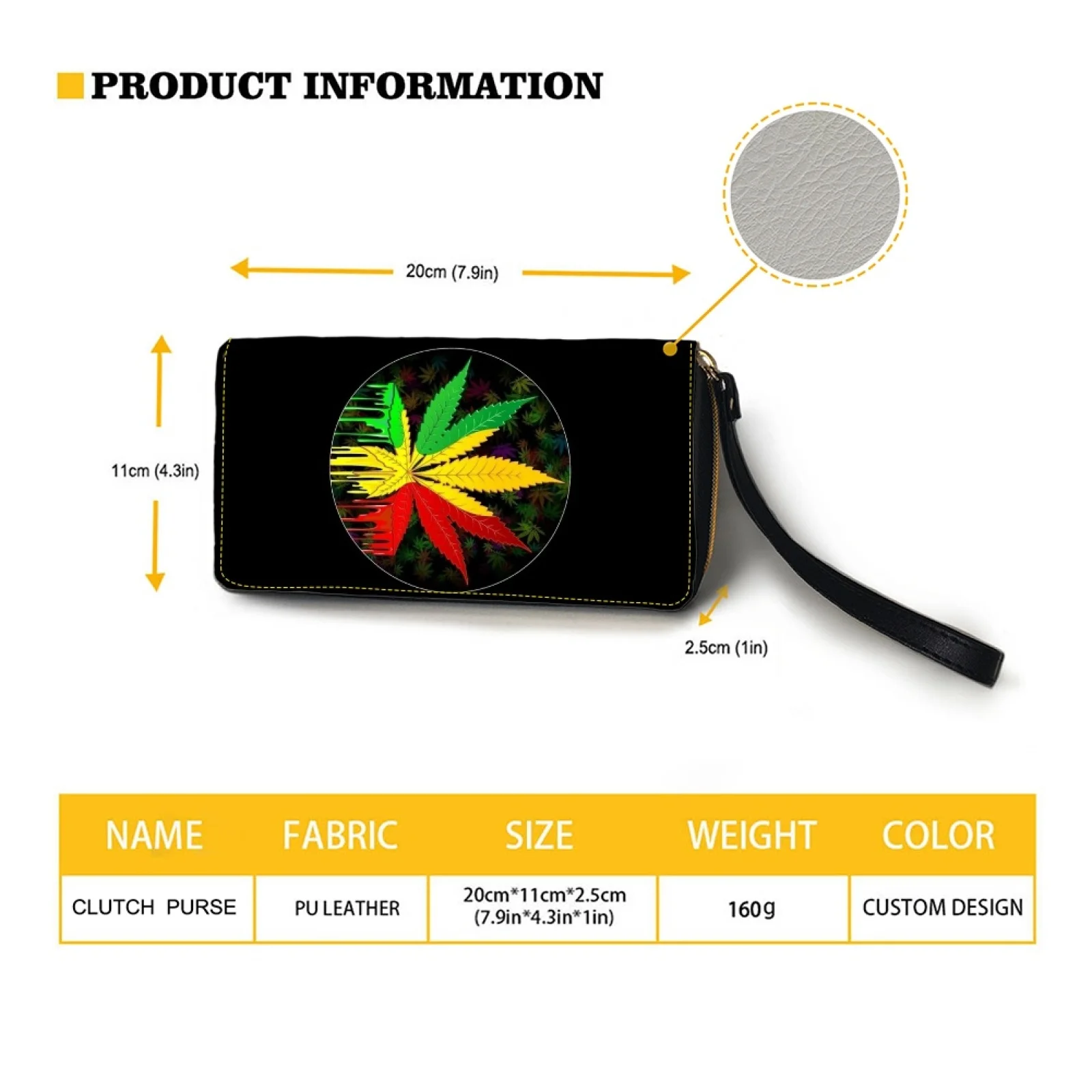 Belidome Rainbow Weed Leaf Walet for Women RFID Blocking PU Leather Zipper Around Wallets Clutch Wristlet Travel Long Purse