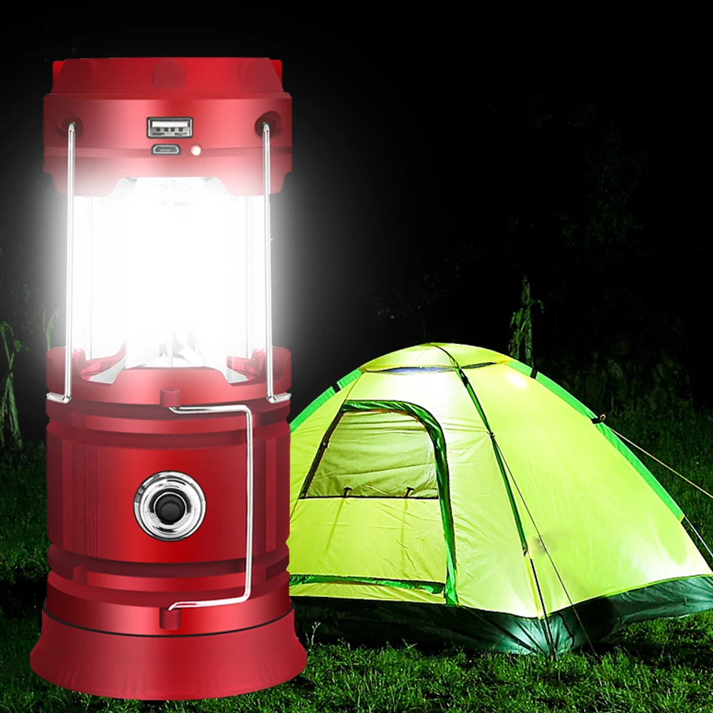 

LED Camping Lamp Solar USB Charging Hanging Camping Light IPX4 Waterproof Multifunctional with Carabiner for Outdoor Activities