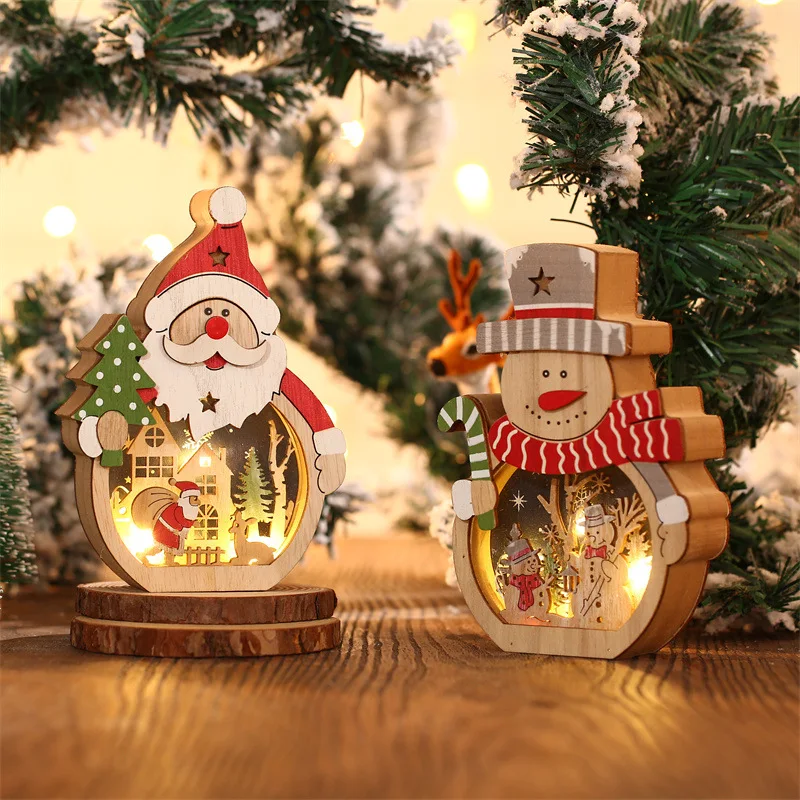 

New Christmas Decorations LED Luminous Santa Claus Shape Wooden Christmas Ornaments Home Window Decoration Kids Gifts New Year
