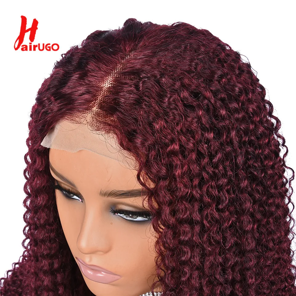 Парик с кудрявыми кружевами 99J цвет бордовый 4x4 искусственные волосы