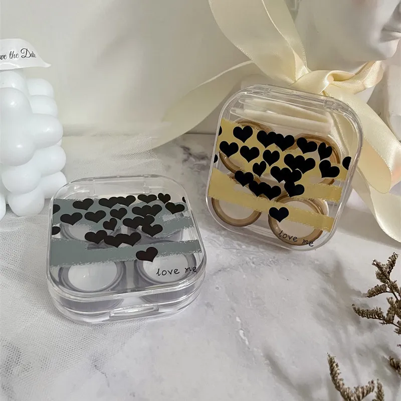 

Черный маленький чехол для контактных линз с надписью Love, простой чехол для девушек, студенток, два упаковки, косметический контейнер для ко...