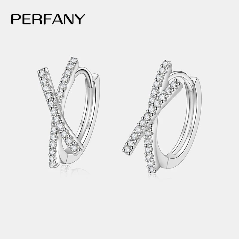 Фото PERFANY 0,28 карата серьги-кольца с муассанитом женские S925 чистый серебряный крест дизайн лабораторные бриллианты модные украшения подарок на вечеринку №1