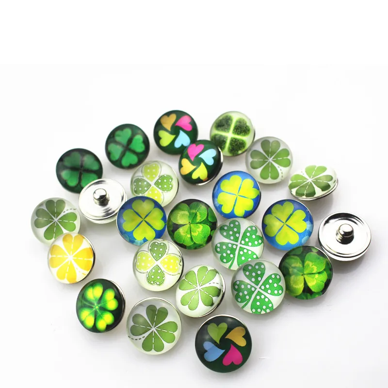 

Hot selling 100pcs/lot mix random four leaf clover snap buttons for 18mm ginger button snap pendant bracelet charms diy jewelry
