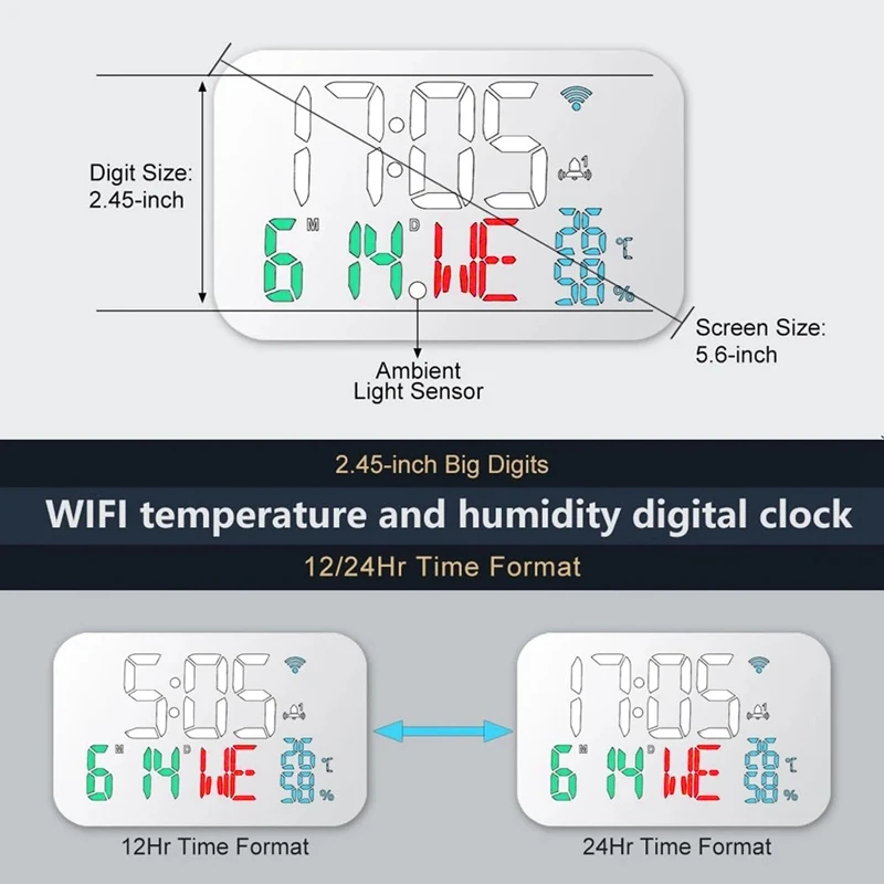 Фото НОВЫЕ часы Tuya WiFi, календарь, интеллектуальный термометр, гигрометр с цифровым светодиодным дисплеем, поддержка WIFI №5
