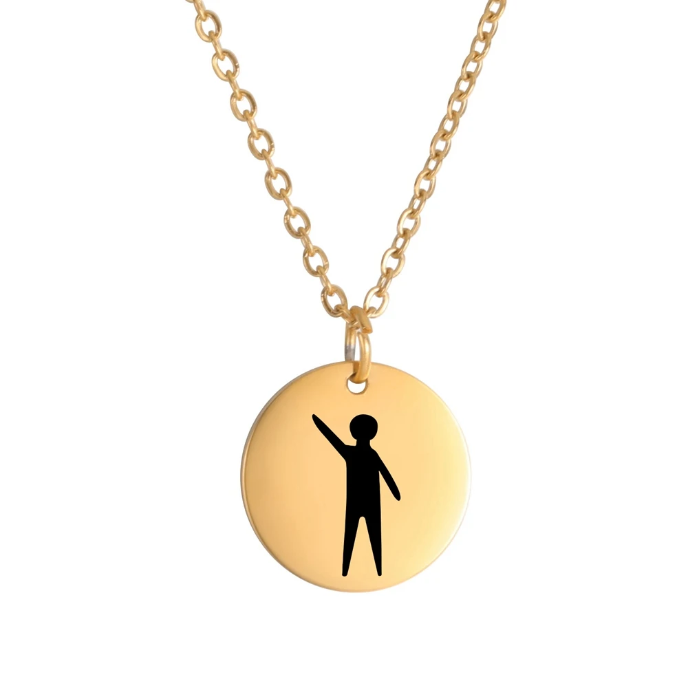 

Stainless Steel Jewelry 3 Colors 15x15mm Simple Strokes Round Disc Series Boy Pattern Pendant Necklace With 45+5cm Link Chain