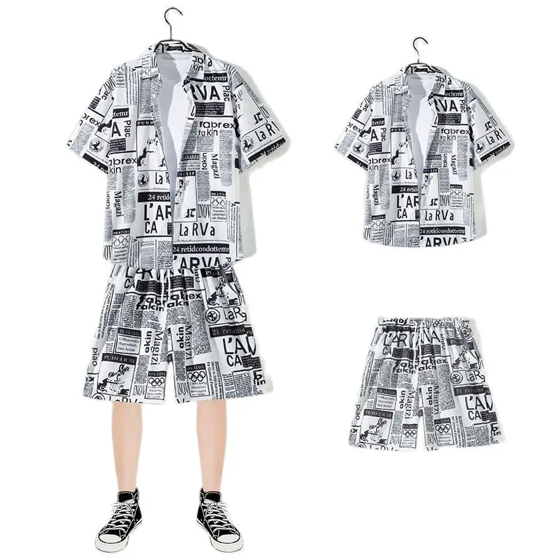 

Boutique Fun Summer Men's Comfortable Cool and Breathable Retro Short-sleeved Shirt Color Shirt Seaside Beach Shorts Two-piece