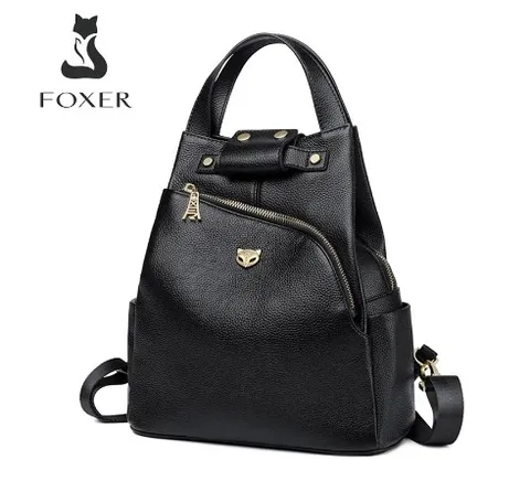 Женский рюкзак из натуральной коровьей кожи FOXER, черный школьный рюкзак в стиле преппи, дорожная сумка на плечо, 2019