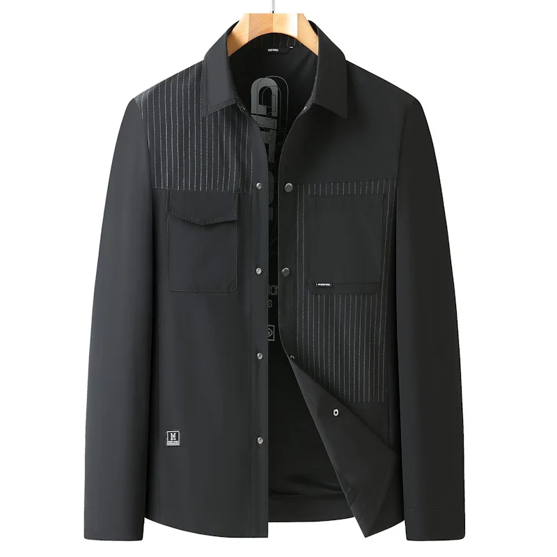 

New Arrival Fashion Suepr Large Autumn Young Men's Lapel Jacket Men's Gary Color Matching Shirt Coat Plus Size 3XL-6XL 7XL 8XL