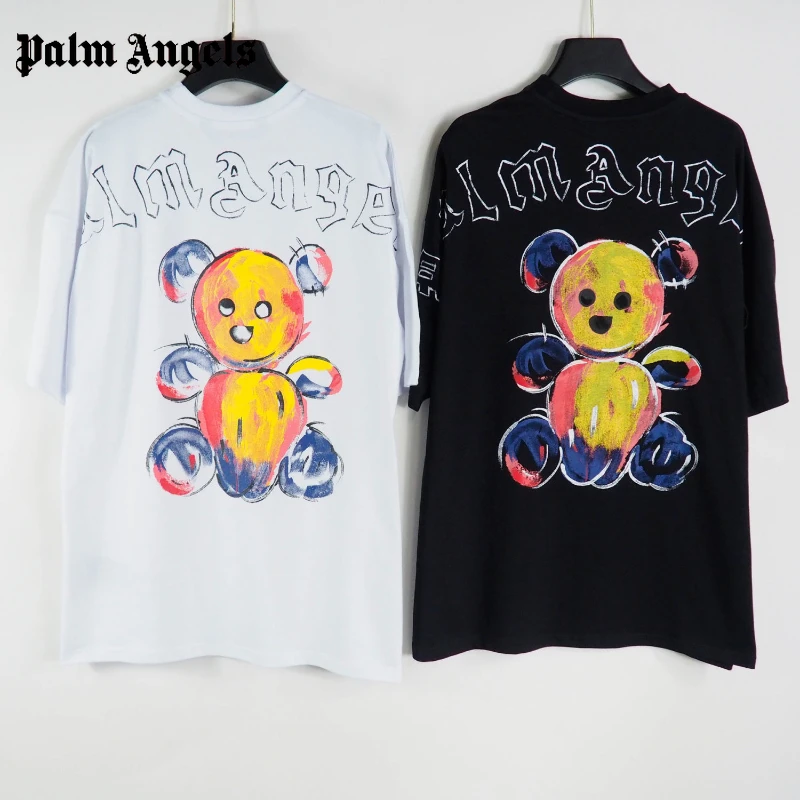 

Women's Painted Bear Personality Letter Logo Printed Short Sleeve T-Shirt Tee Men's Oversize Fashion Casual Top Tees