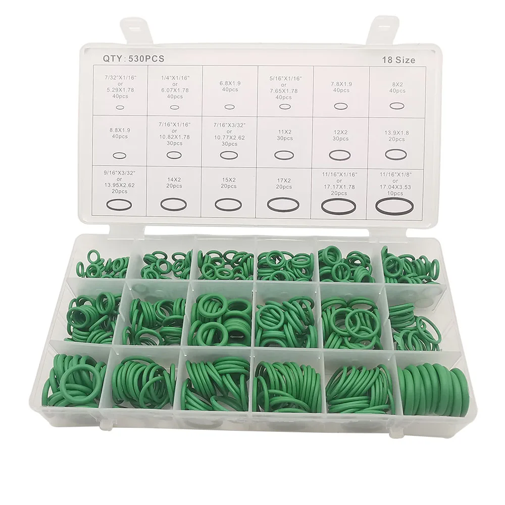 

530 шт зеленые резиновые уплотнительные кольца ассортимент комплект 18 размеров шайба уплотнительные кольца прокладка ремонт автомобиля кондиционер
