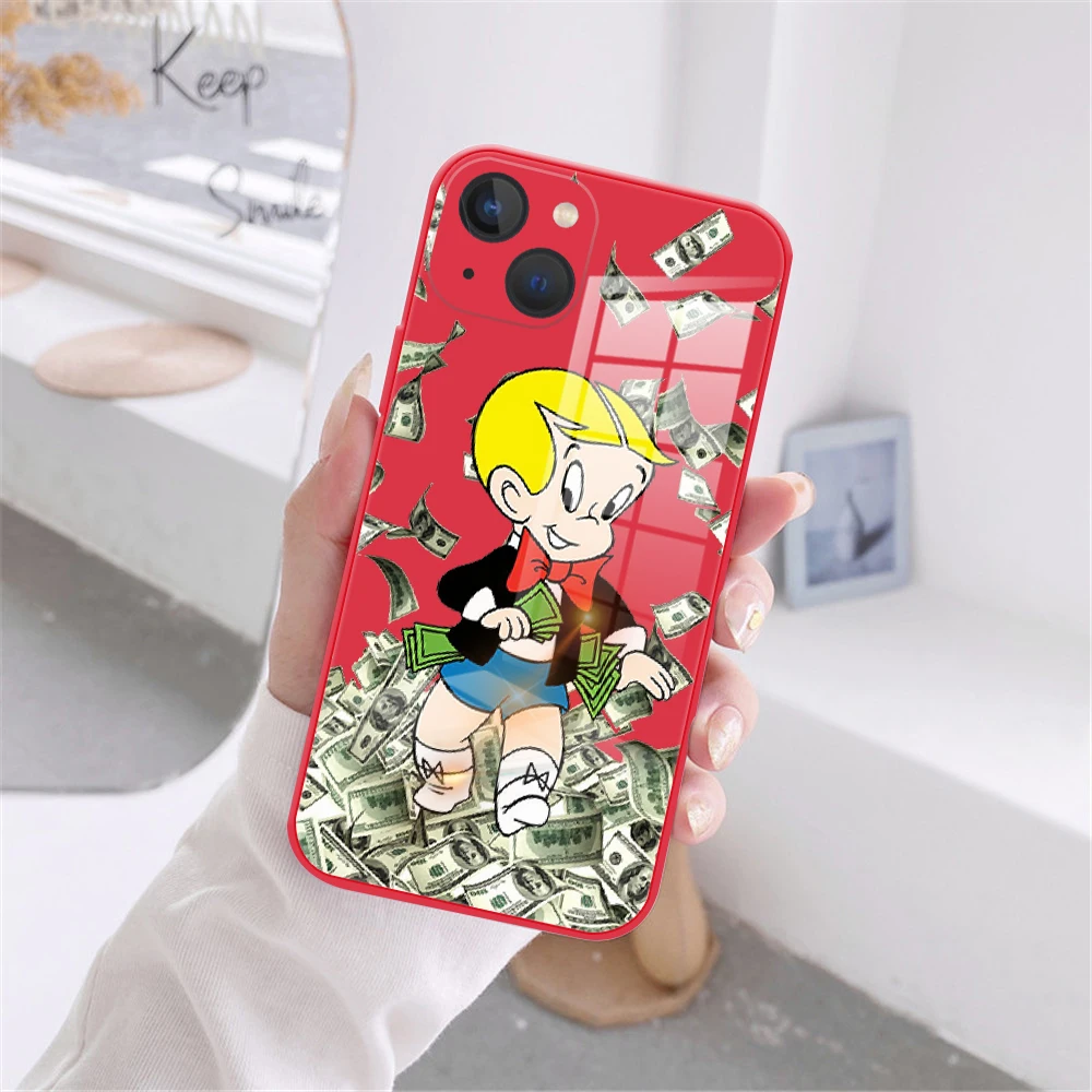 

Cartoon Dollar Monopoly Luxury Red Toughened Glass Anti-fall Phone Case Suitable for IPhone14 13 12 11 Pro Max 12 13 Mini