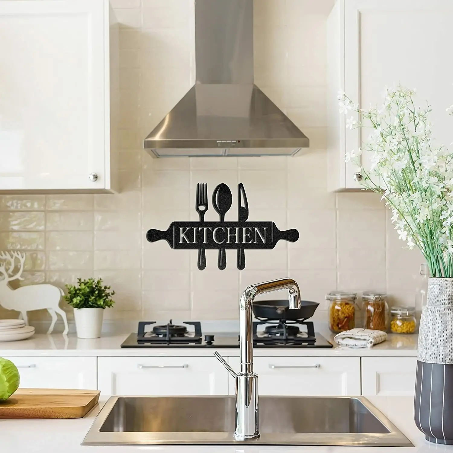 

Metal Utensil Wall Art Black Kitchen Wall Decor Sign for Kitchen 18”X10”