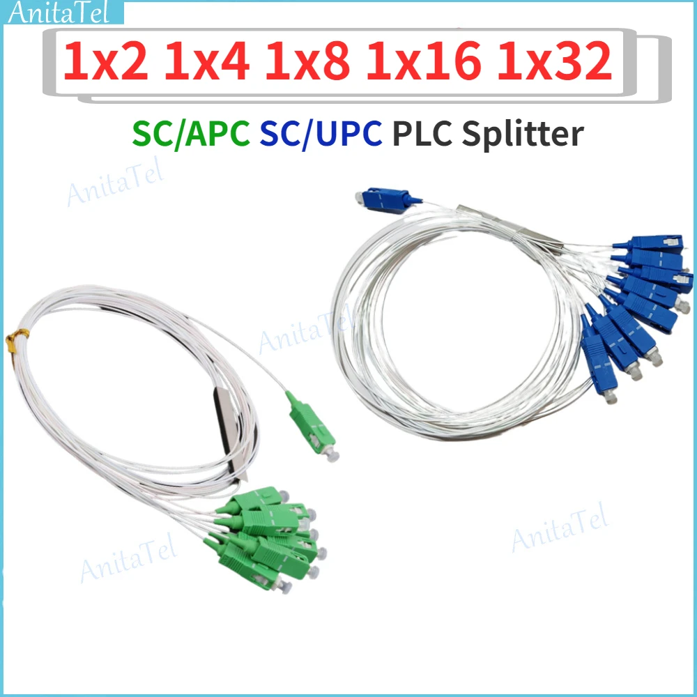 

10pcs/lot 1x2 1x4 1x8 1x16 1x32 SC/UPC SC/APC Fiber Optical PLC Splitter 0.9mm FTTH Fiber Splitter SC UPC APC Connector