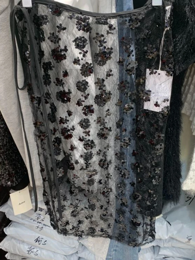 Летняя прозрачная Милая блестящая женская юбка в стиле Харадзюку кружевная