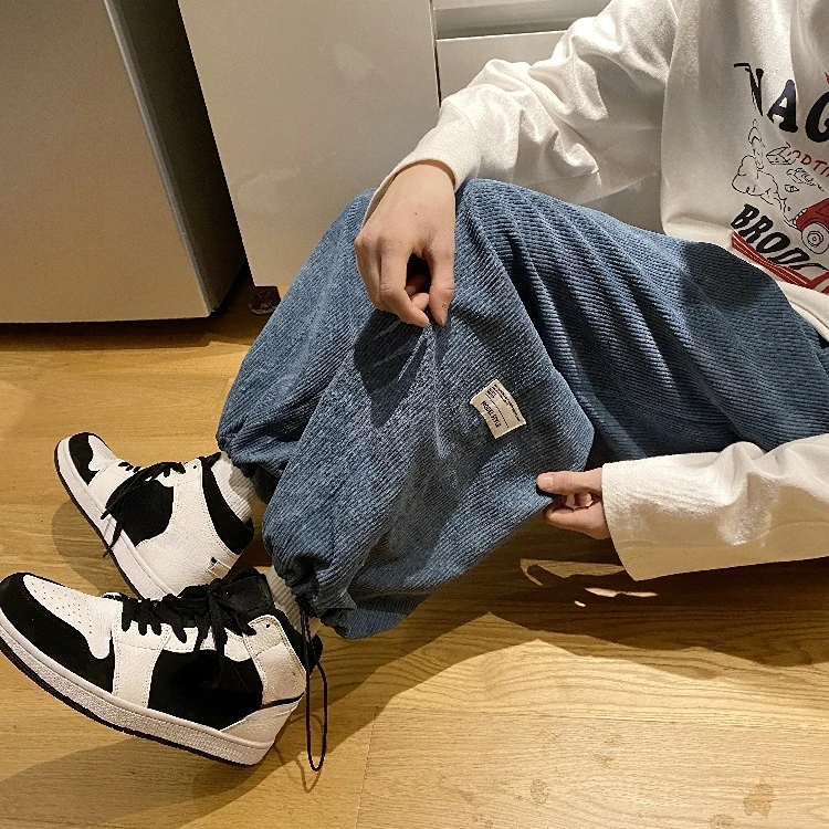 

ZCSMLL Trousers Men's plush thickened fashion sanitary pants Autumn loose wide leg corduroy warm pants Winter casual leggings