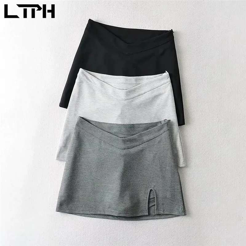 

LTPH korean skirt women sexy short high waist split security privacy lining design solid mini A-line skirt 2022 spring new