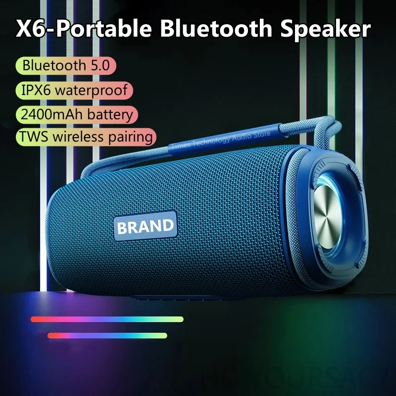 Фото Портативная Bluetooth-колонка HIFI Stereo с двойным басом, LED-подсветкой, беспроводным сабвуфером, водонепроницаемая, для улицы, с поддержкой AUX, BT, TF, музыкальный плеер №4