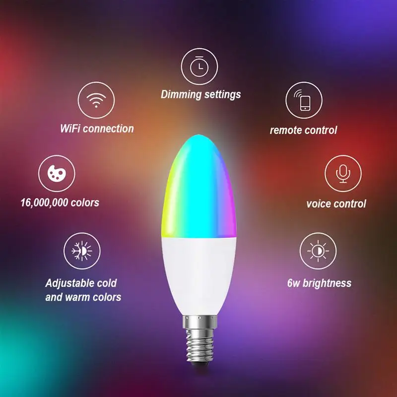 

Smart WiFi Tuya LED Bulb E14 RGB CW Dimmable 7W LED Lamp Voice Control Magic Bulb Candle Work With Alexa Google Home Assistant