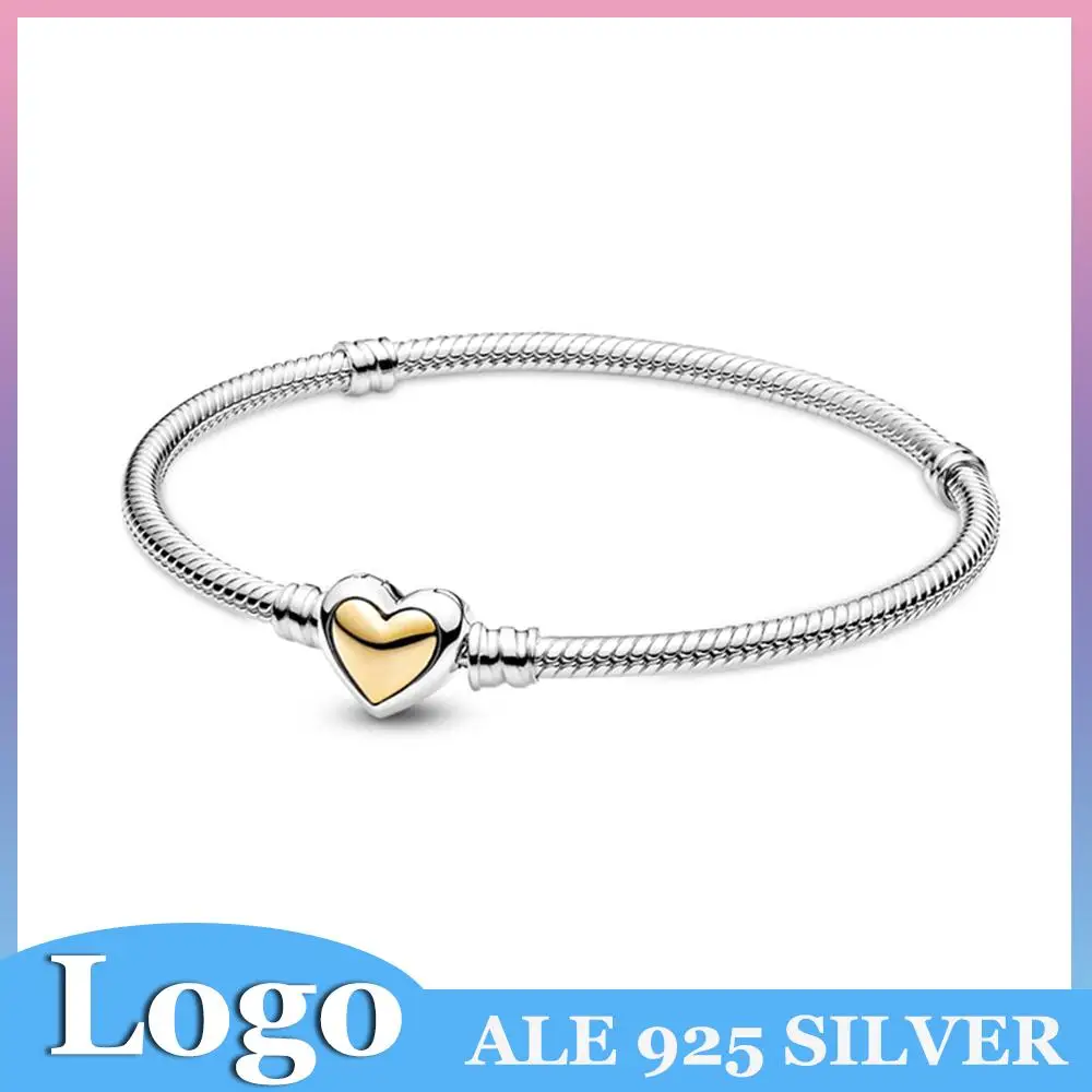

925 Sterling Silver Bracelets Snake Chain Charms Bracelet Heart Beads Fits Pandora Original Charms Women DIY Jewelry Gifts