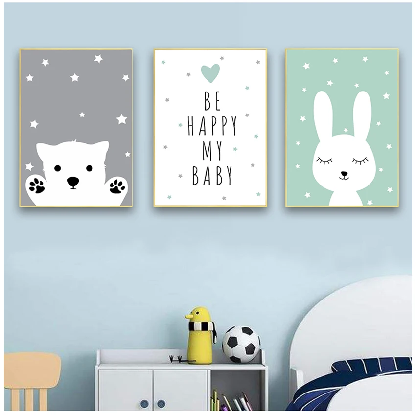 

Nordic Kids Decoration Picture Children Bedroom Decor Cartoon Rabbit Bear Painting Art Baby Nursery Wall Art Canvas Poster Print