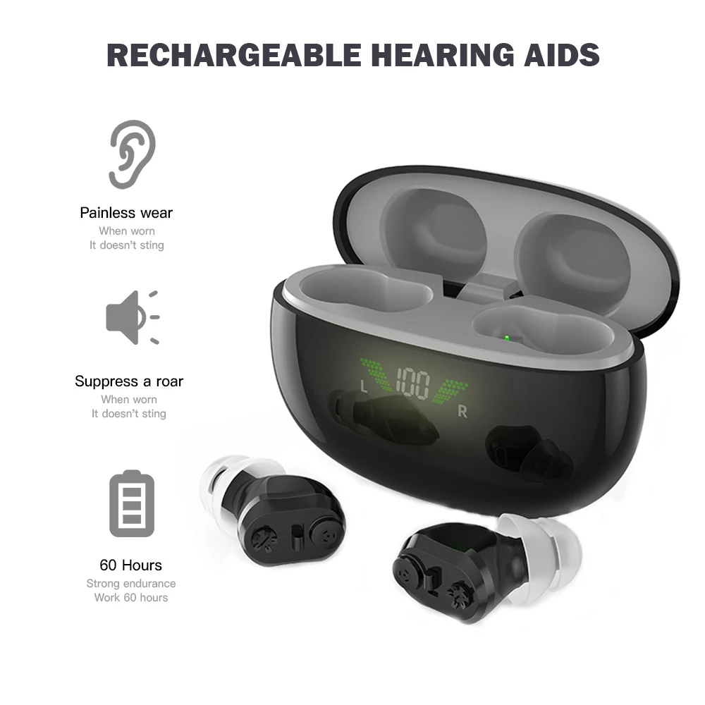 

LED Intelligent Display Rechargeable Hearing Aids For Seniors OEM Invisible Hearing Aid CIC Device For Severe Hearing Loss