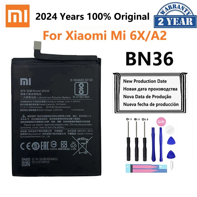 100% Оригинальный аккумулятор Xiao mi BN36 3010 мАч для Xiaomi 6X A2 Mi6X MiA2 M6X MA2