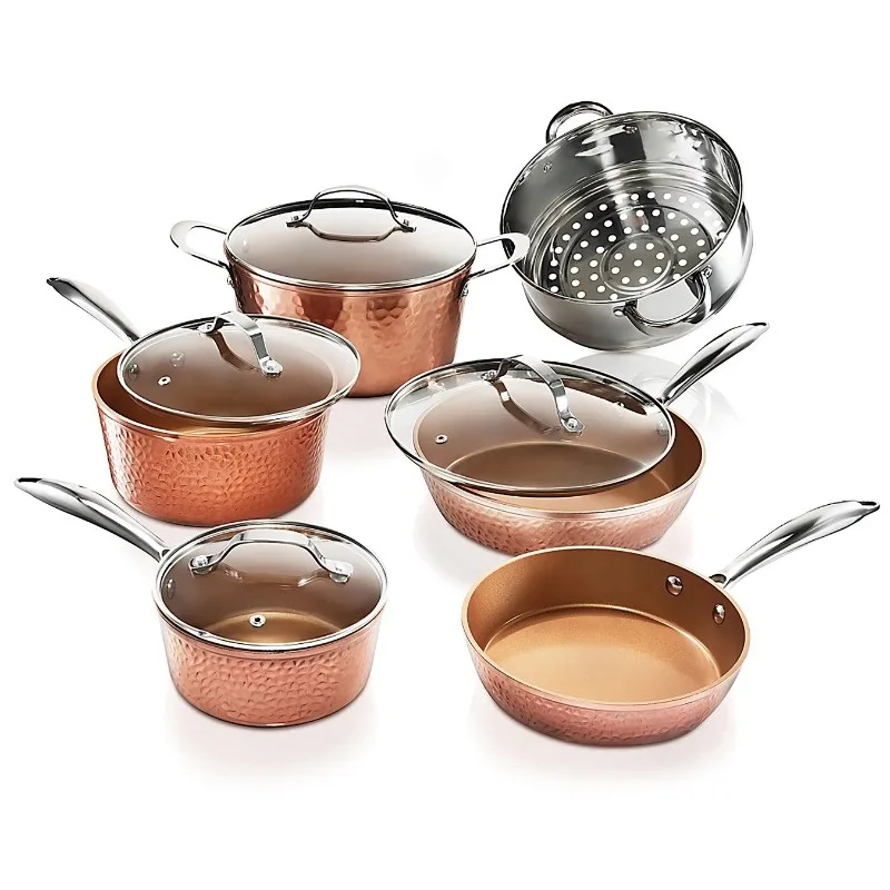 

Hammered 10 Piece Cookware Set, Oven Safe, Dishwasher Safe - Elegant Pots & Pans