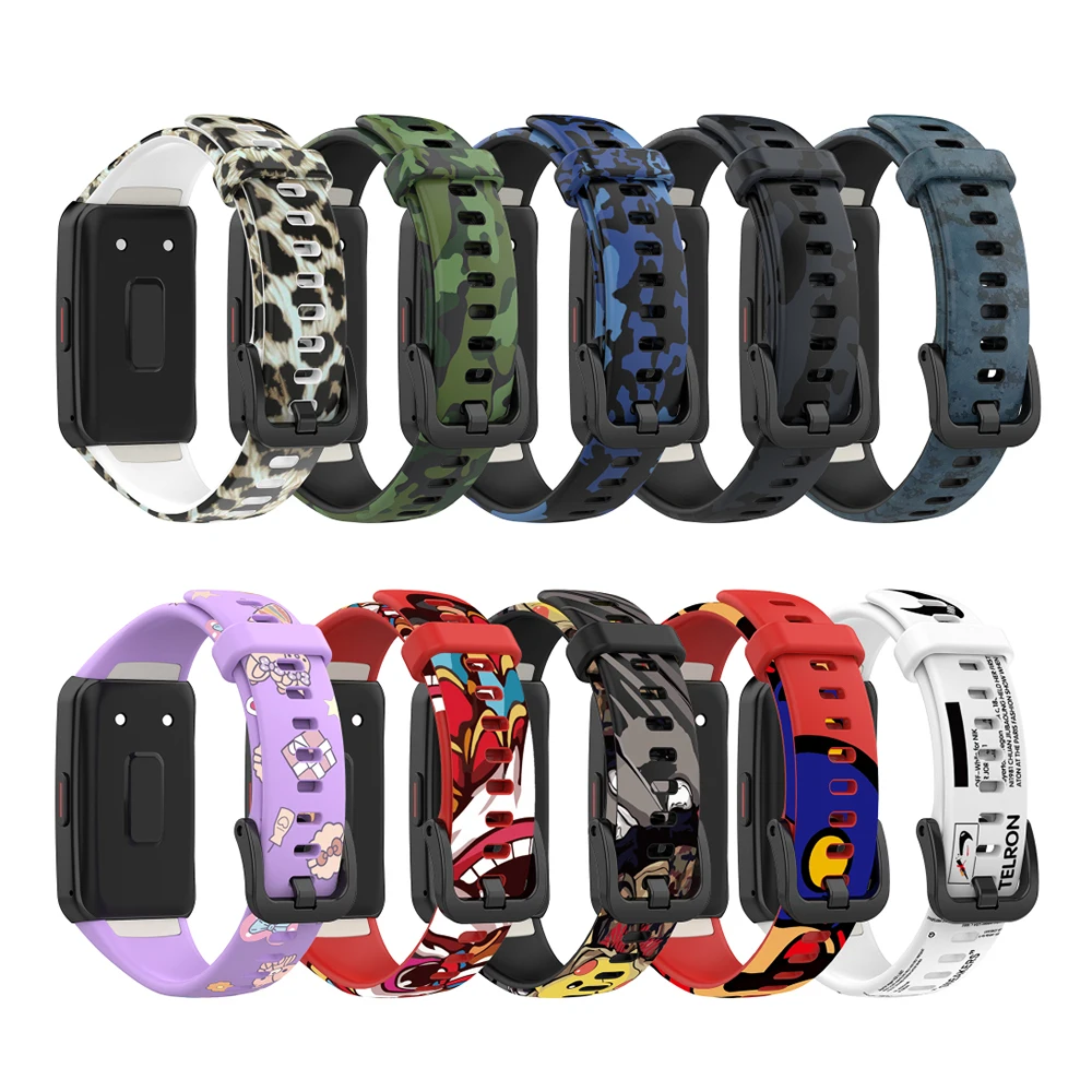 

Silicone Strap For HUAWEI Bracelet 6/Honor Band6 Graphic Print Watchband Multi-style Optional Replacement Strap Accessories
