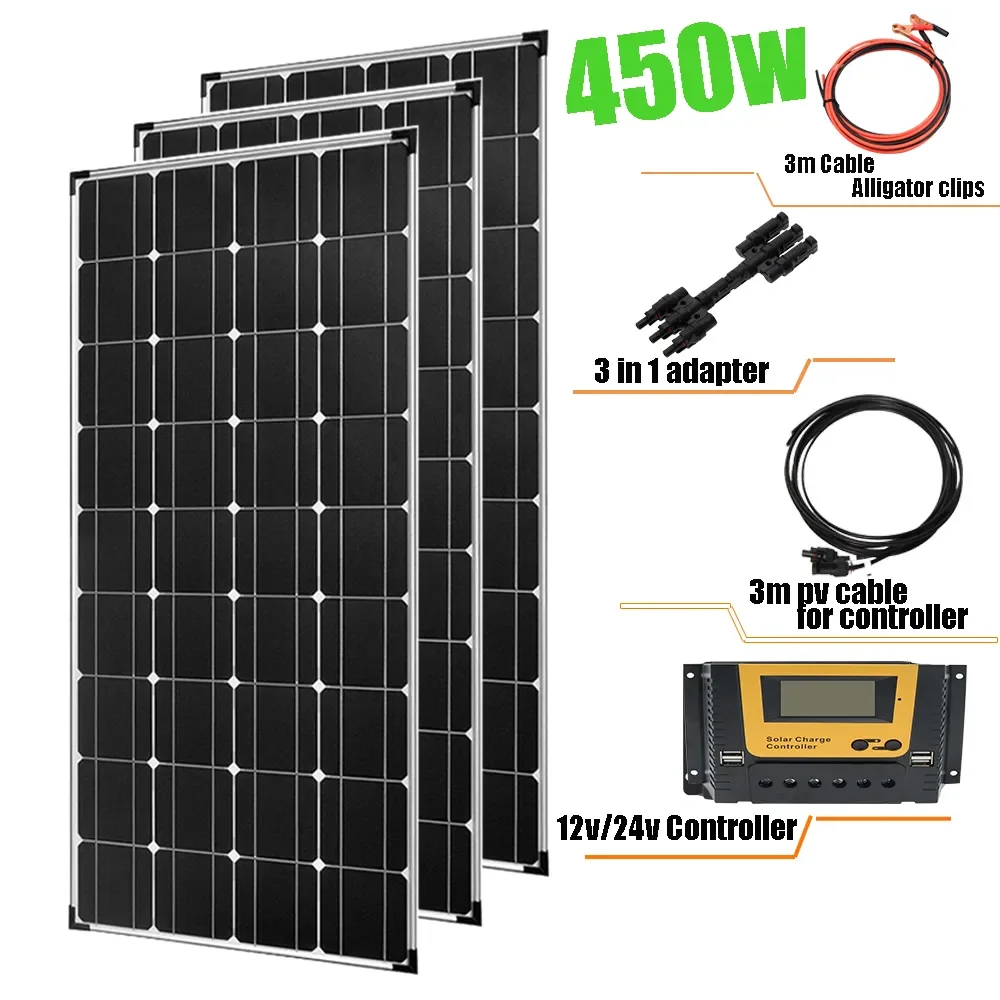 

150w - 600W solar panel aluminum frame kit complete 12v photovoltaic panel system for home car camper RV boat outdoor waterproof