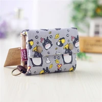 1pcs new canvas cartoon totoro cat printed flower dog women short wallet cute mini money key bag coin pocket purse for children