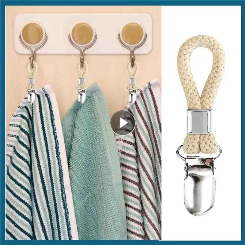 

Металлический зажим, многофункциональные крючки, кухонная настенная вешалка с хлопковой петлей, зажимы для полотенец в ванной, многофункциональная плетеная вешалка для полотенец