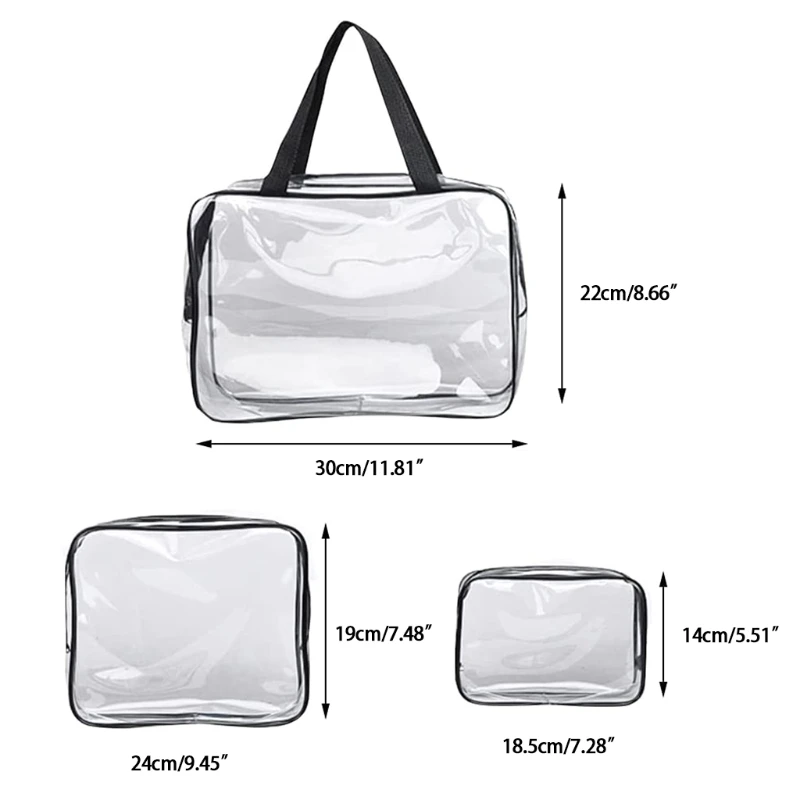

3pcs Portable PVC Makeup Bags Transparent Toiletry Bag with Zipper Large Capacity Carry Pouch for Travel Bathroom Drop Shipping