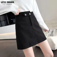 faux leather woman skirts mini folds sexy button side split empire casual vintage harajuku skirt solid fashion clothingclothes