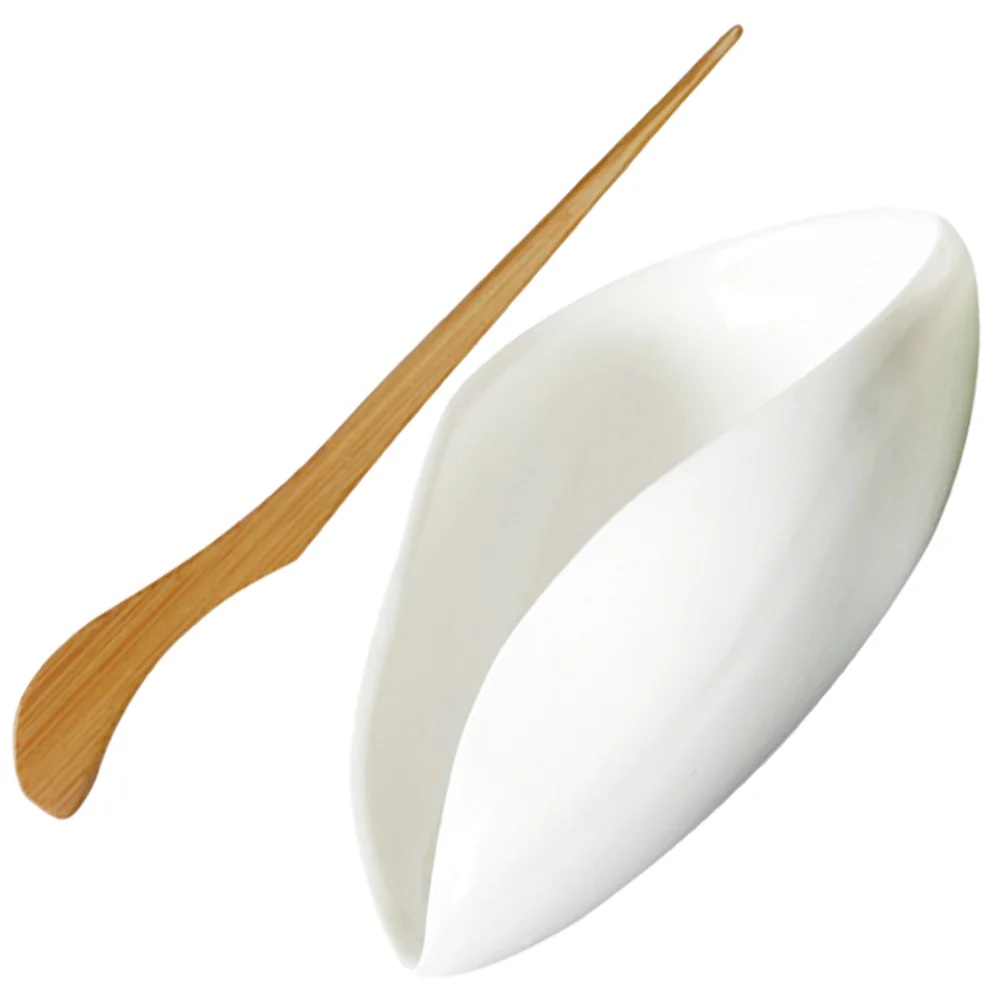 

Tea Scoop Spoon Coffee Bean Bowl Dish Ceremony Leaf Ceramic Kitchen Seasoning Holder Loose Gift Set Accessories Sauce Tray