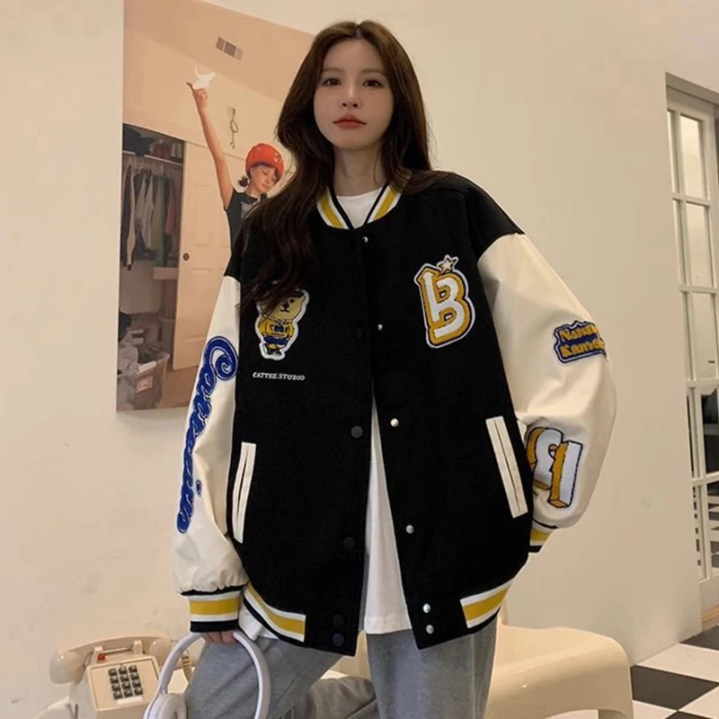 Американская бейсбольная форма женская винтажная свободная осенняя куртка с