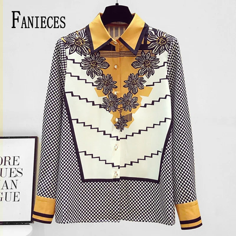 

FANIECES Luxury Print chemises et blouses Long Sleeve Lapel Slim Women Shirt Elegant Chiffon Blouses Casual blusas mujer moda