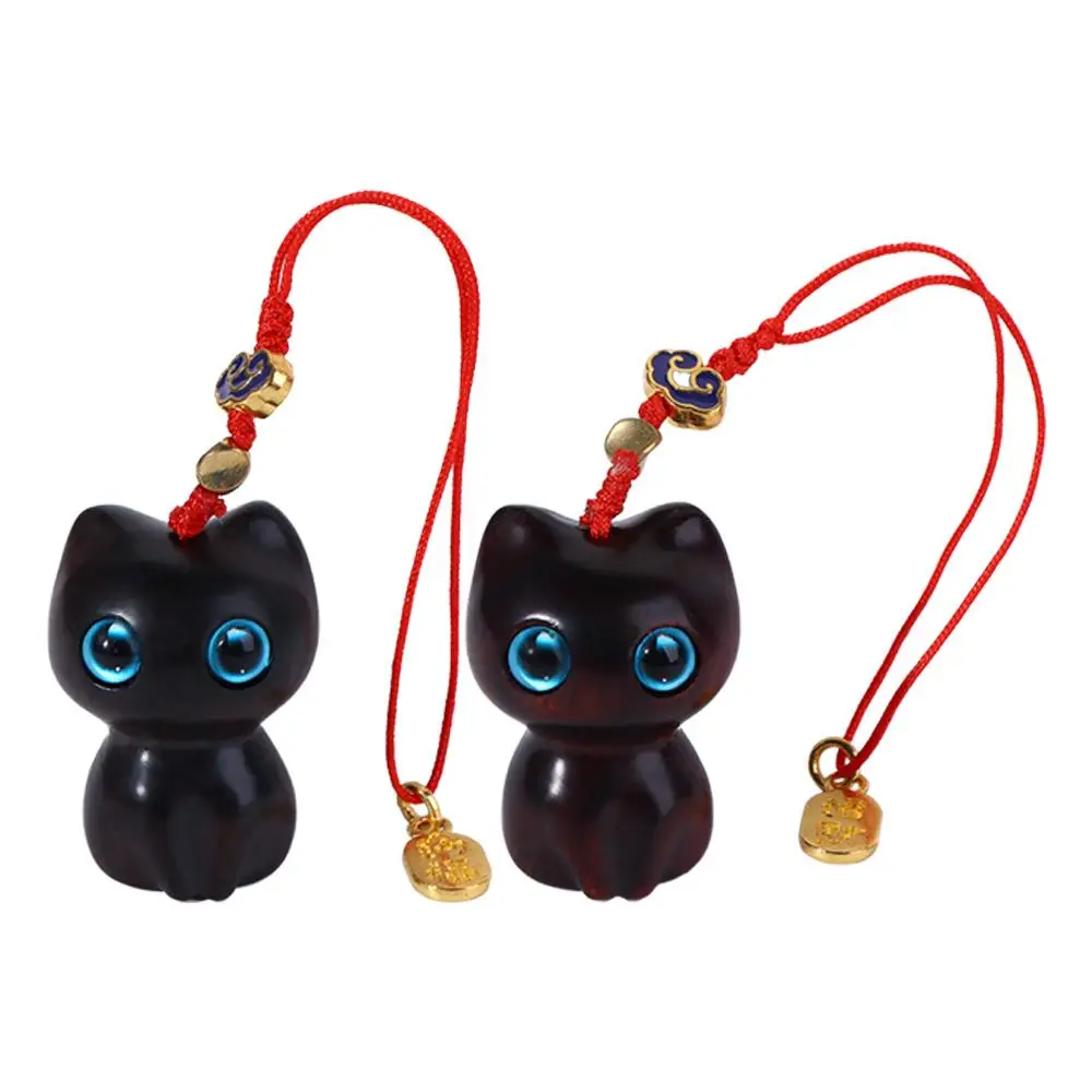 Personality Sandalwood Wooden Hanging Cord Creative Cat Pendant Mobile Phone Chain Hand-knitted Hang Rope images - 6