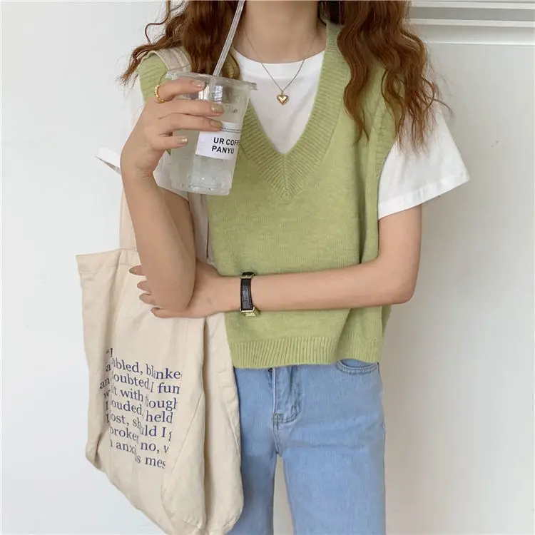 

GOPLUS Women V-Neck Knitted Vest 2022 New Spring Autumn Sweater Vests Short Female Casual Sleeveless Twist Knit Pullovers C9510