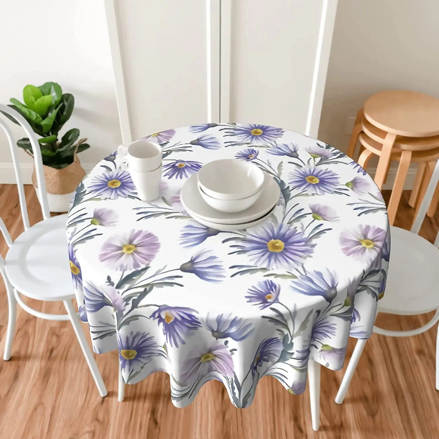 

Farmhouse Flowers Tablecloth Round 60 Inch Table Cover Wrinkle-Resistant Waterproof for Kitchen Home Decoration Picnic Outdoor