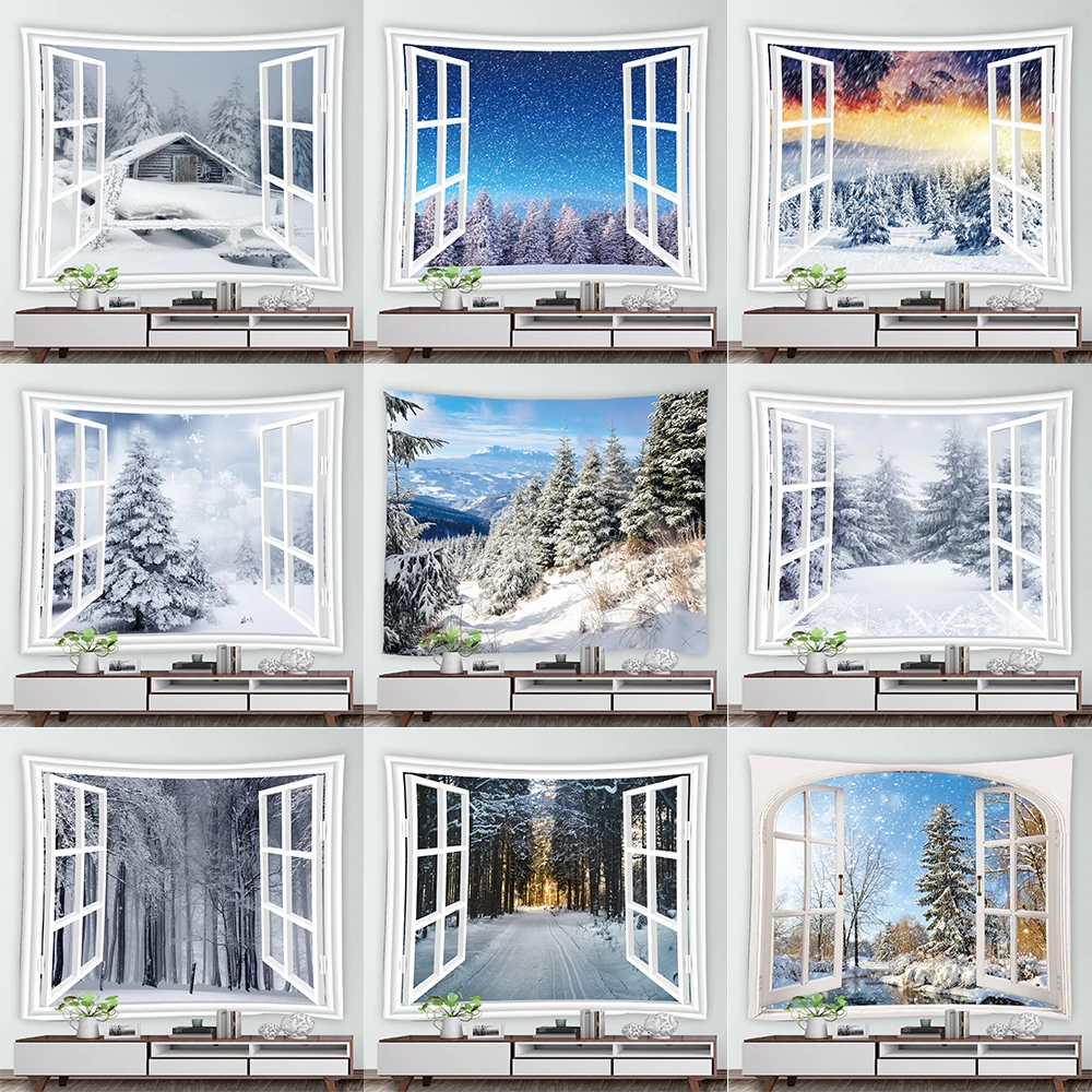 

Зимний кедровый природный пейзаж с принтом, гобелен для дома, гостиной, спальни, Настенный декор, фоновый тканевый гобелен