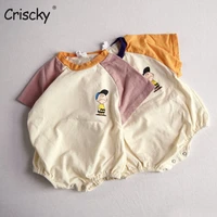 criscky 2020 baby summer clothing newborn baby boys buttons printing romper fashion short sleeve romper cotton jumpsuit