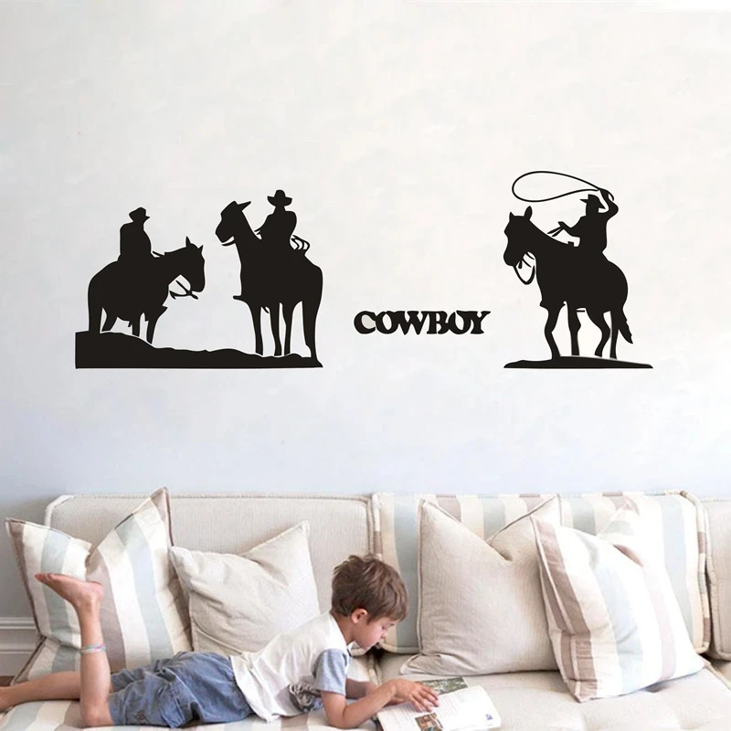 Бесплатная Verzending Western Cowboy Paard Muurstickers наклейка Diy Art Home Decoratie Muurschildering Woonkamer/Jongens