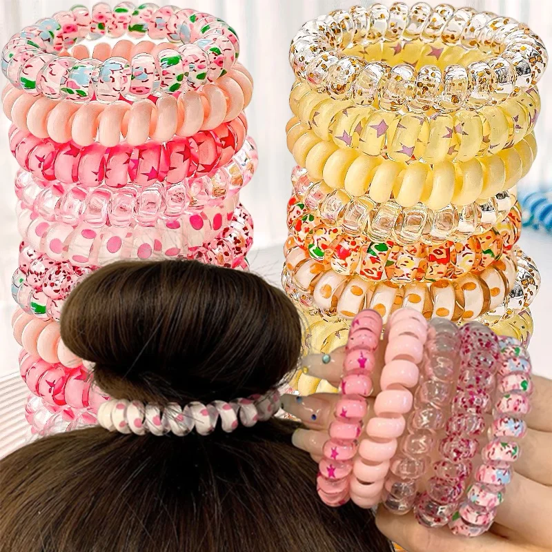 

6 Pcs Colorful Telephone Wire Hair Ties Spiral Cord Hair Ring Elastic Head Band Rubber Band Scrunchies Headwear Hair Accessories